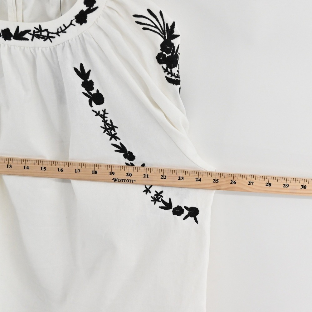 Haute Rogue Embroidered Blouse Womens Size S White Black Floral Cotton Cottage - Picture 3 of 10